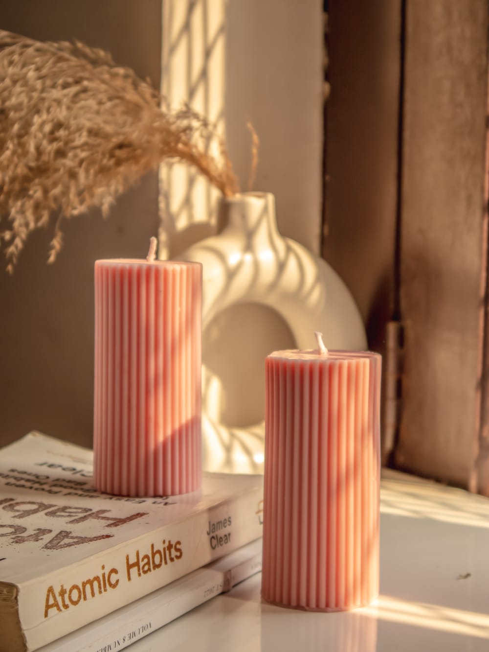 Ribbed Pillar 4" Soy Candle-Set of 2 - The Umbrella store