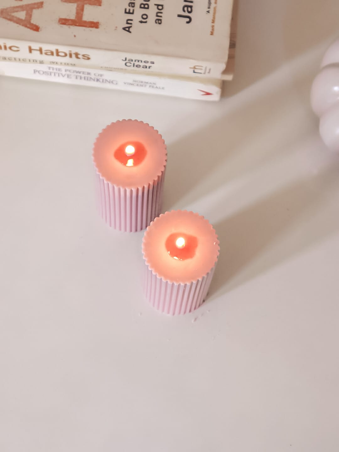 Lilac Ribbed Pillar 4" Soy Candle-Set of 2 - The Umbrella store