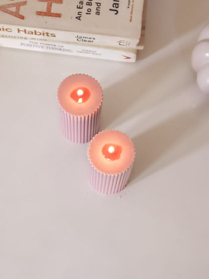 Lilac Ribbed Pillar 4" Soy Candle-Set of 2 - The Umbrella store