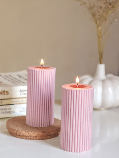 Lilac Ribbed Pillar 4" Soy Candle-Set of 2 - The Umbrella store