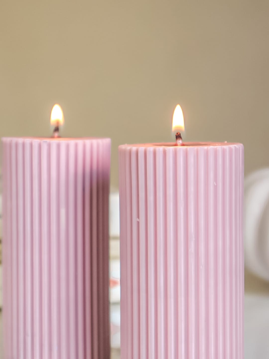 Lilac Ribbed Pillar 4" Soy Candle-Set of 2 - The Umbrella store