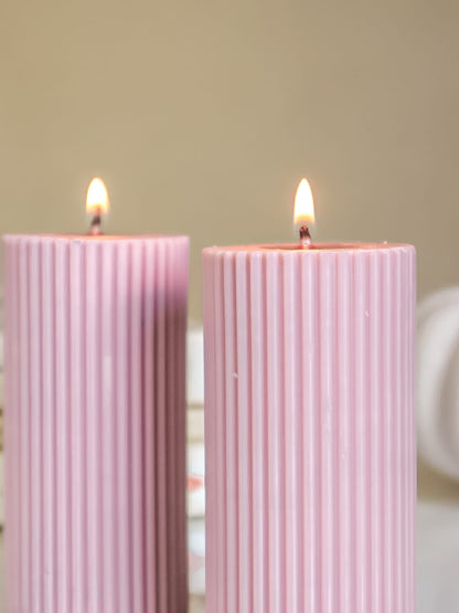 Lilac Ribbed Pillar 4" Soy Candle-Set of 2 - The Umbrella store