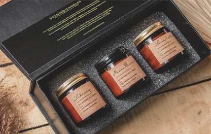 Scented candle Gift Hamper: Set of 3 candles| Luxe Hamper Box- Moon-river + Love letters+ Library - The Umbrella store