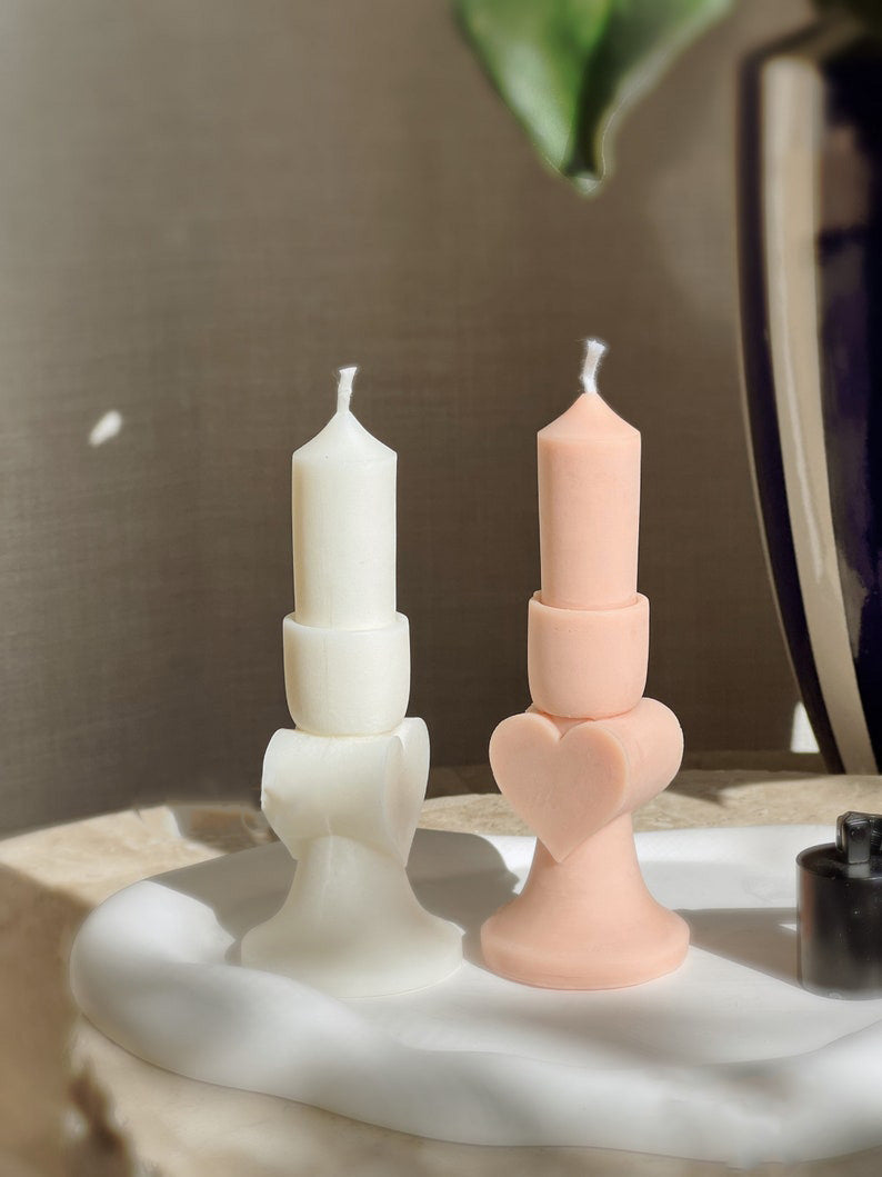 Heart Mini Pillar Candle-Unscented Organic Soy Wax Candle, Pastel Colors - The Umbrella store